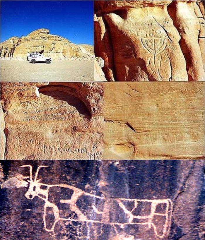 Inscrições hebraicas e petróglifos de vacas e touros encontrados do lado Árabe (Arábia Saudita) por Ron Wyatt. Ele acredita que elas foram feitas durante a passagem do povo durante o Êxodo. 