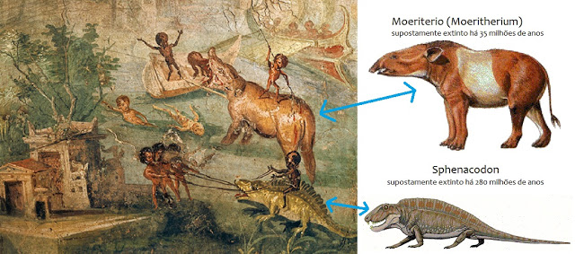 Imagem 07: Representação ampliada e explicativa das criaturas extintas presentes do Afresco de Pompeia.