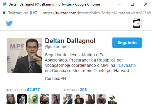 Em seu perfil no Twitter, Dallagnol afirma em primeiro lugar que é um "seguidor de Jesus"